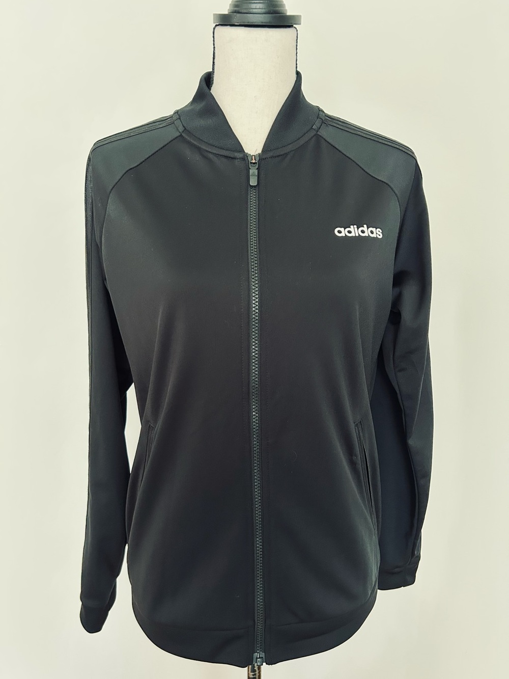 Adidas Women’s Black Full Zip Track Jacket 3 Stripe Athletic SZ M